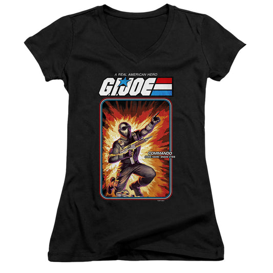 G.I. Joe Snake Eyes Card Junior Sheer Cap Sleeve V-Neck Womens T Shirt Black