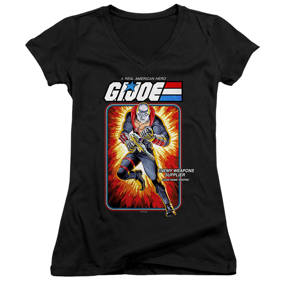 G.I. Joe Destro Card Junior Sheer Cap Sleeve V-Neck Womens T Shirt Black