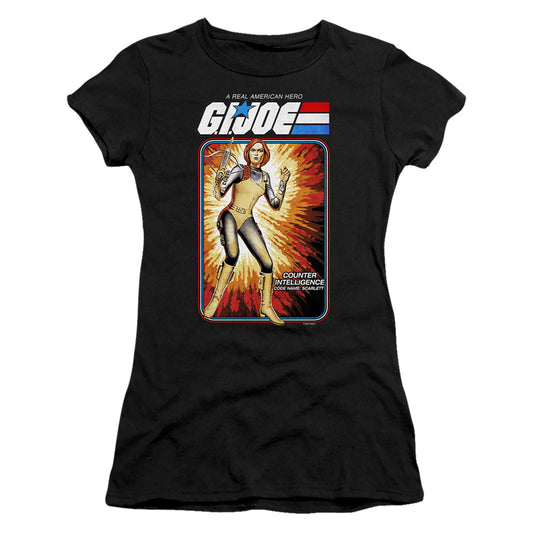 G.I. Joe Scarlett Card Junior Sheer Cap Sleeve Womens T ShirtBlack