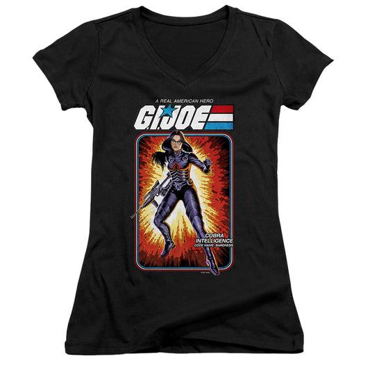 G.I. Joe Baroness Card Junior Sheer Cap Sleeve V-Neck Womens T Shirt Black