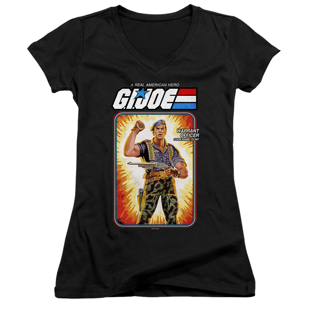 G.I. Joe Flint Card Junior Sheer Cap Sleeve V-Neck Womens T Shirt Black