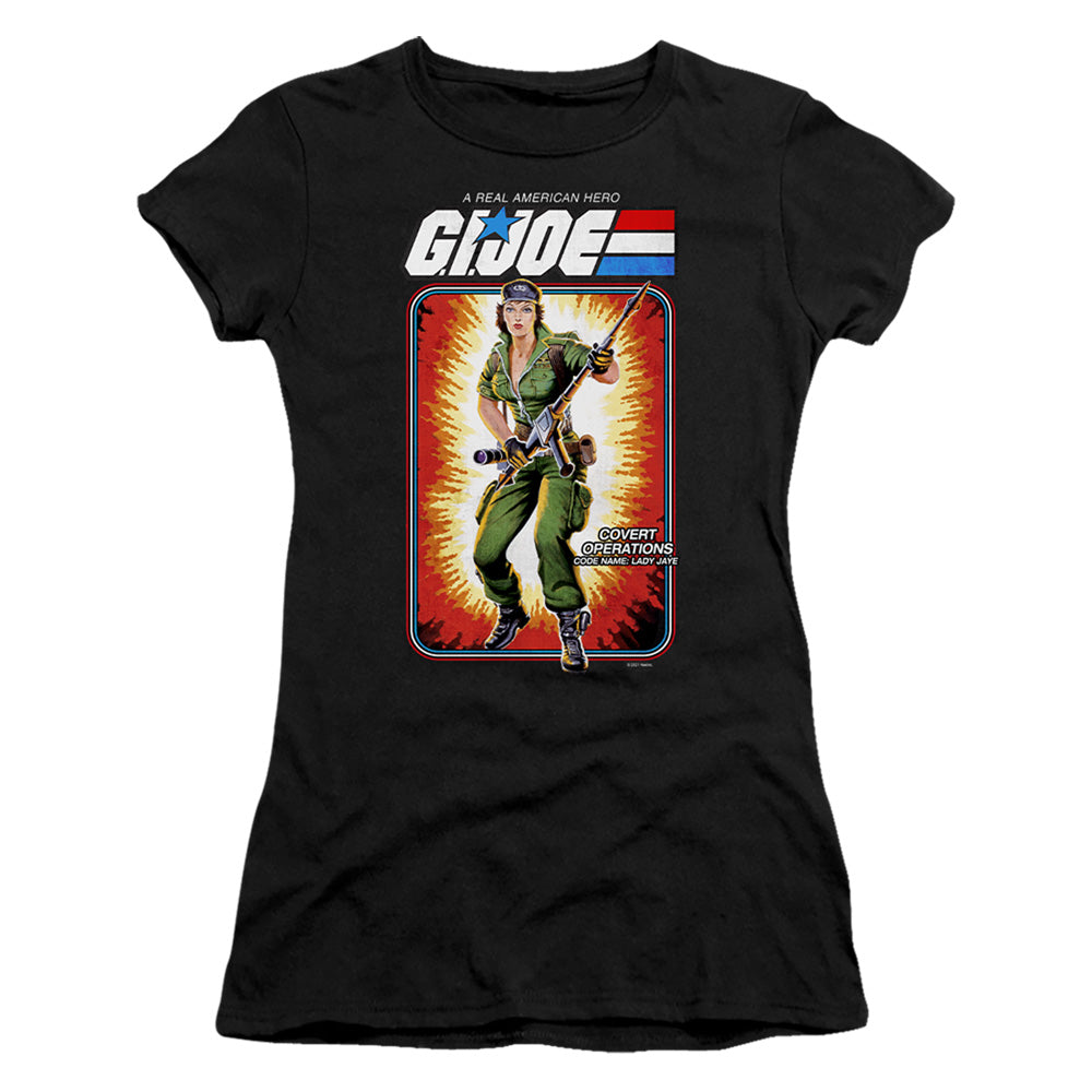 G.I. Joe Lady Jaye Card Junior Sheer Cap Sleeve Womens T ShirtBlack