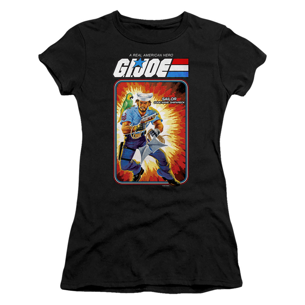 G.I. Joe Shipwreck Card Junior Sheer Cap Sleeve Womens T ShirtBlack