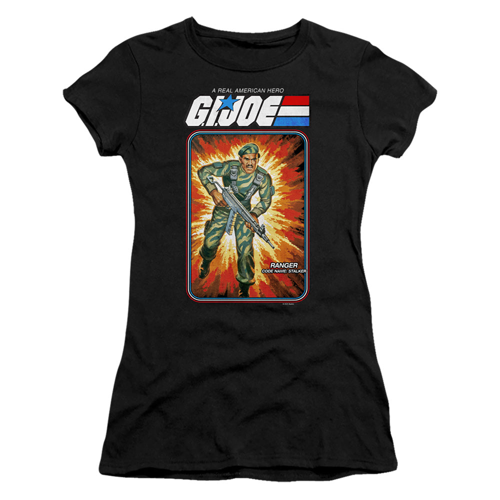 G.I. Joe Stalker Card Junior Sheer Cap Sleeve Womens T ShirtBlack