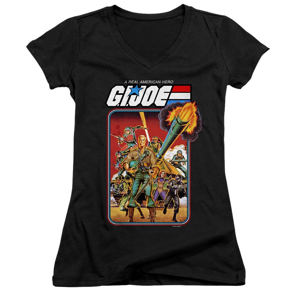 G.I. Joe Hero Group Junior Sheer Cap Sleeve V-Neck Womens T Shirt Black