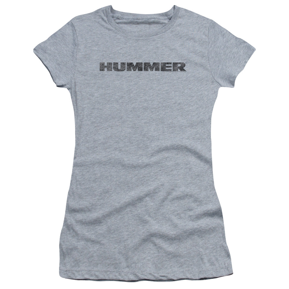 Hummer Distressed Hummer Logo Junior Sheer Cap Sleeve Womens T Shirt Athletic Heather