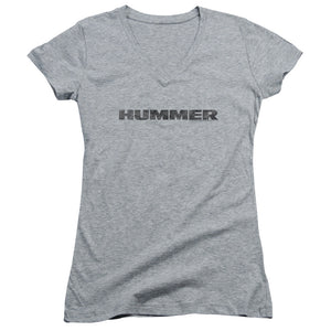 Hummer Distressed Hummer Logo Junior Sheer Cap Sleeve V-Neck Womens T Shirt Athletic Heather