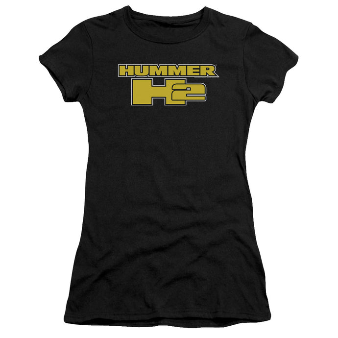 Hummer H2 Block Logo Junior Sheer Cap Sleeve Womens T Shirt Black