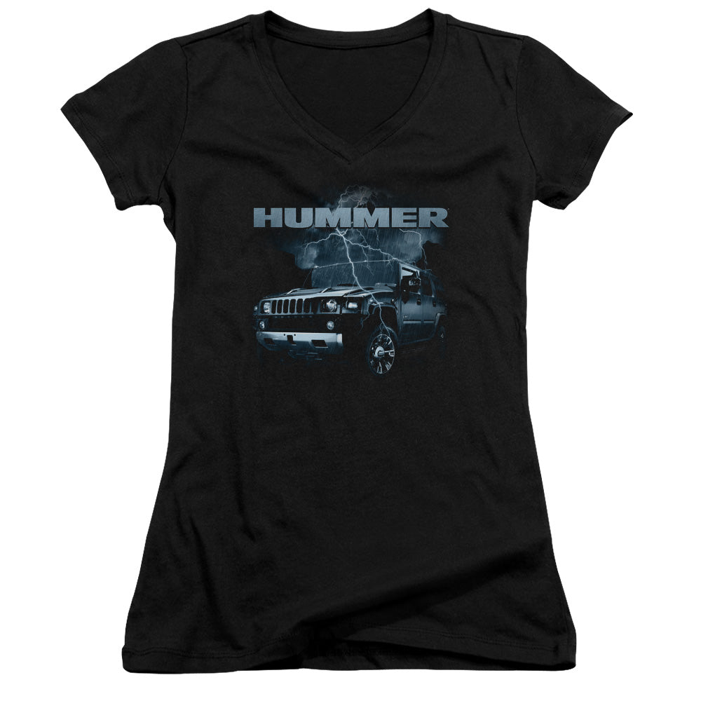 Hummer Stormy Ride Junior Sheer Cap Sleeve V-Neck Womens T Shirt Black