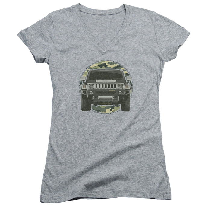 Hummer Lead or Follow Junior Sheer Cap Sleeve V-Neck Womens T Shirt Athletic Heather