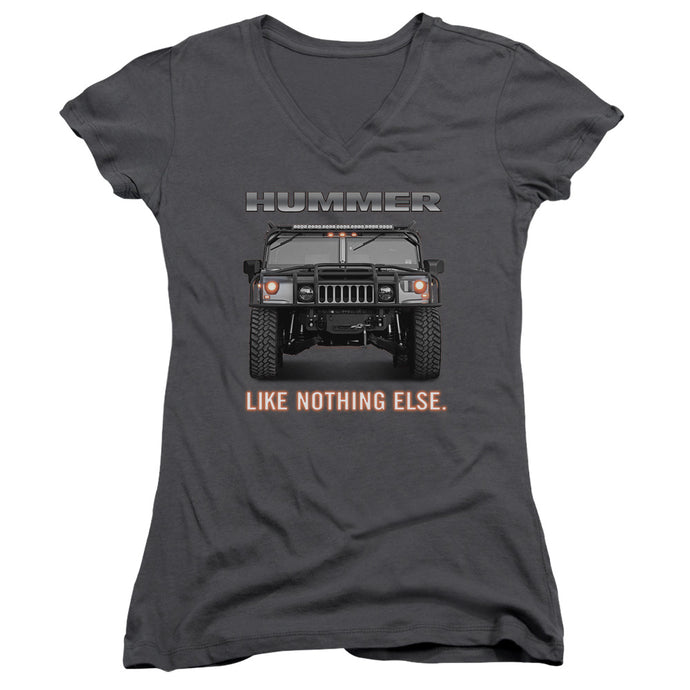 Hummer Like Nothing Else Junior Sheer Cap Sleeve V-Neck Womens T Shirt Charcoal