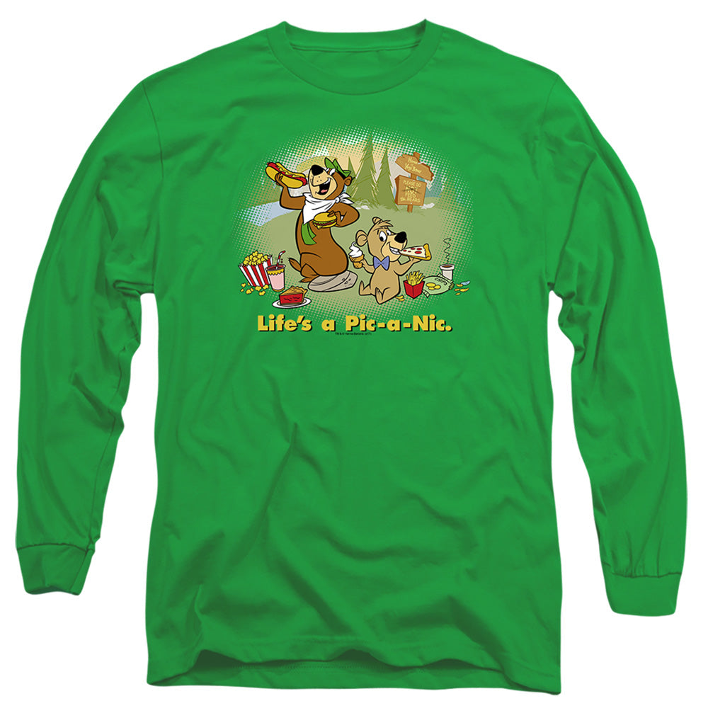 Yogi Bear Lifes A Pic A Nic Mens Long Sleeve Shirt Kelly Green