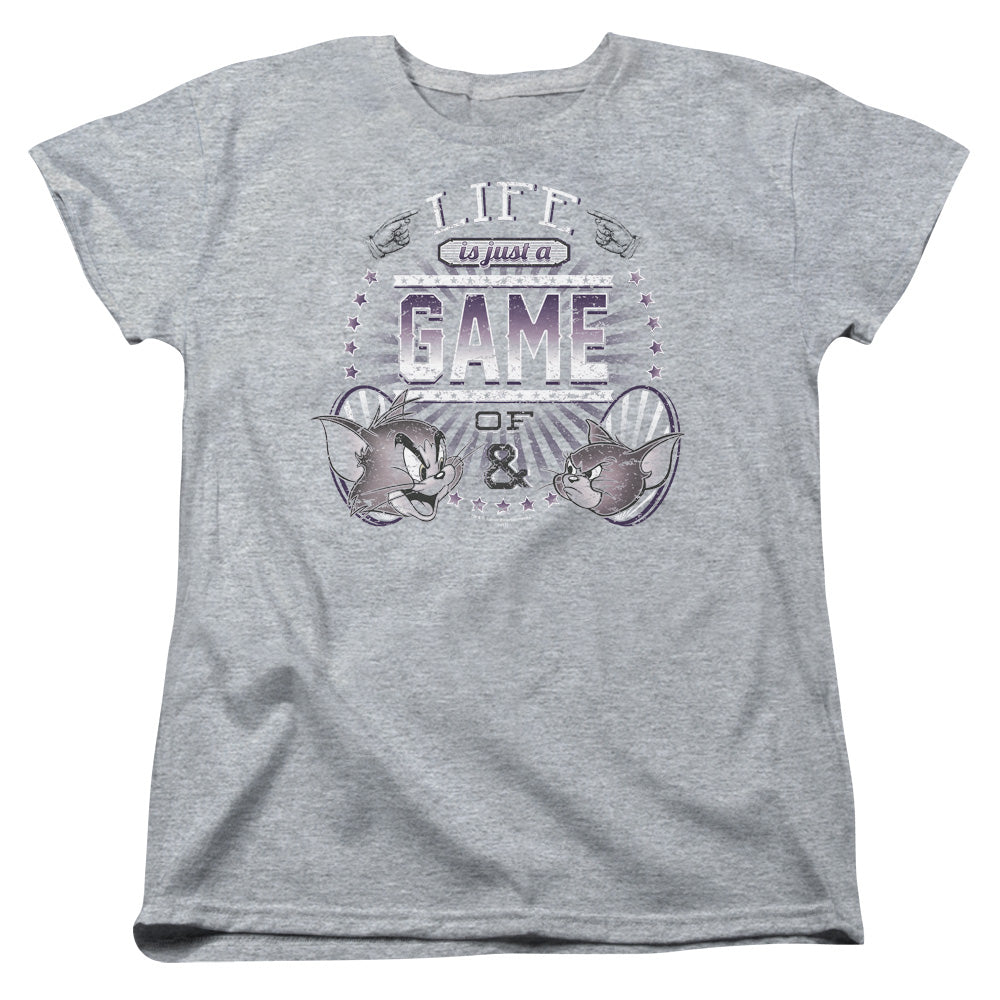 Tom and Jerry Life is a Game Womens T Shirt Athletic Heather