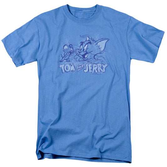 Tom and Jerry Sketchy Mens T Shirt Carolina Blue