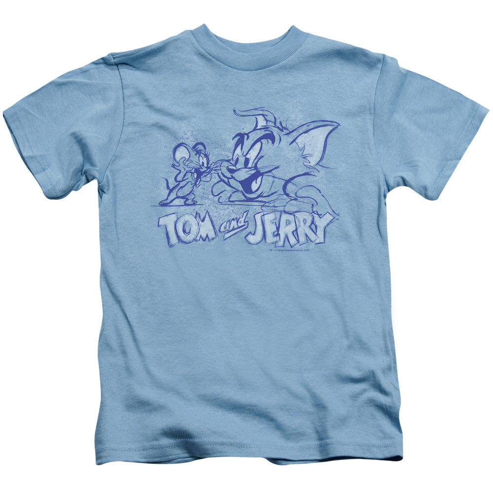 Tom and Jerry Sketchy Juvenile Kids Youth T Shirt Carolina Blue