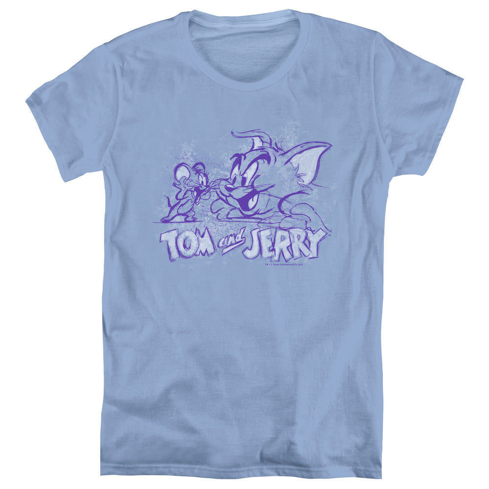 Tom and Jerry Sketchy Womens T Shirt Carolina Blue