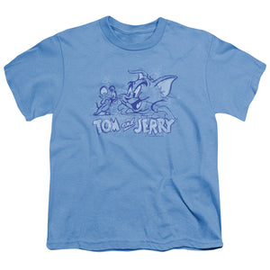 Tom and Jerry Sketchy Kids Youth T Shirt Carolina Blue