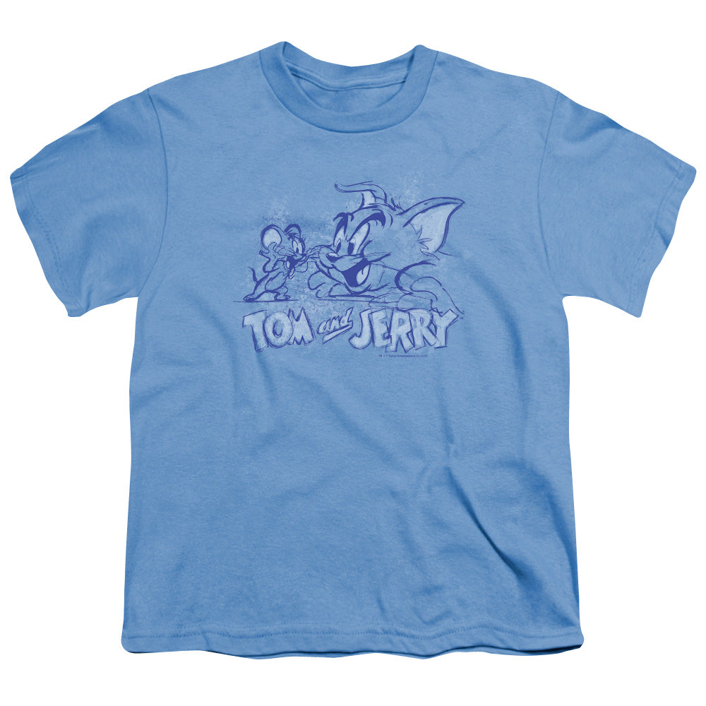 Tom and Jerry Sketchy Kids Youth T Shirt Carolina Blue