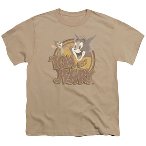 Tom and Jerry Water Damaged Kids Youth T Shirt Sand