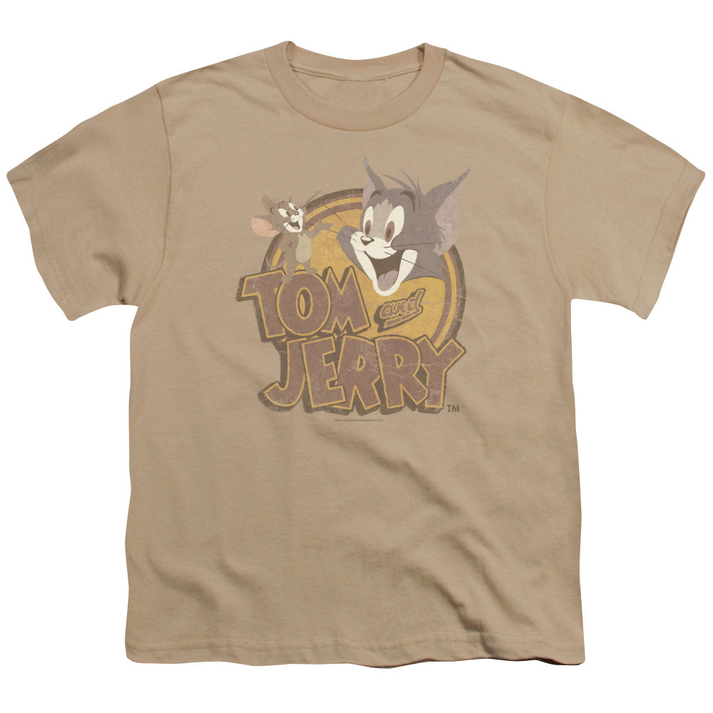 Tom and Jerry Water Damaged Kids Youth T Shirt Sand