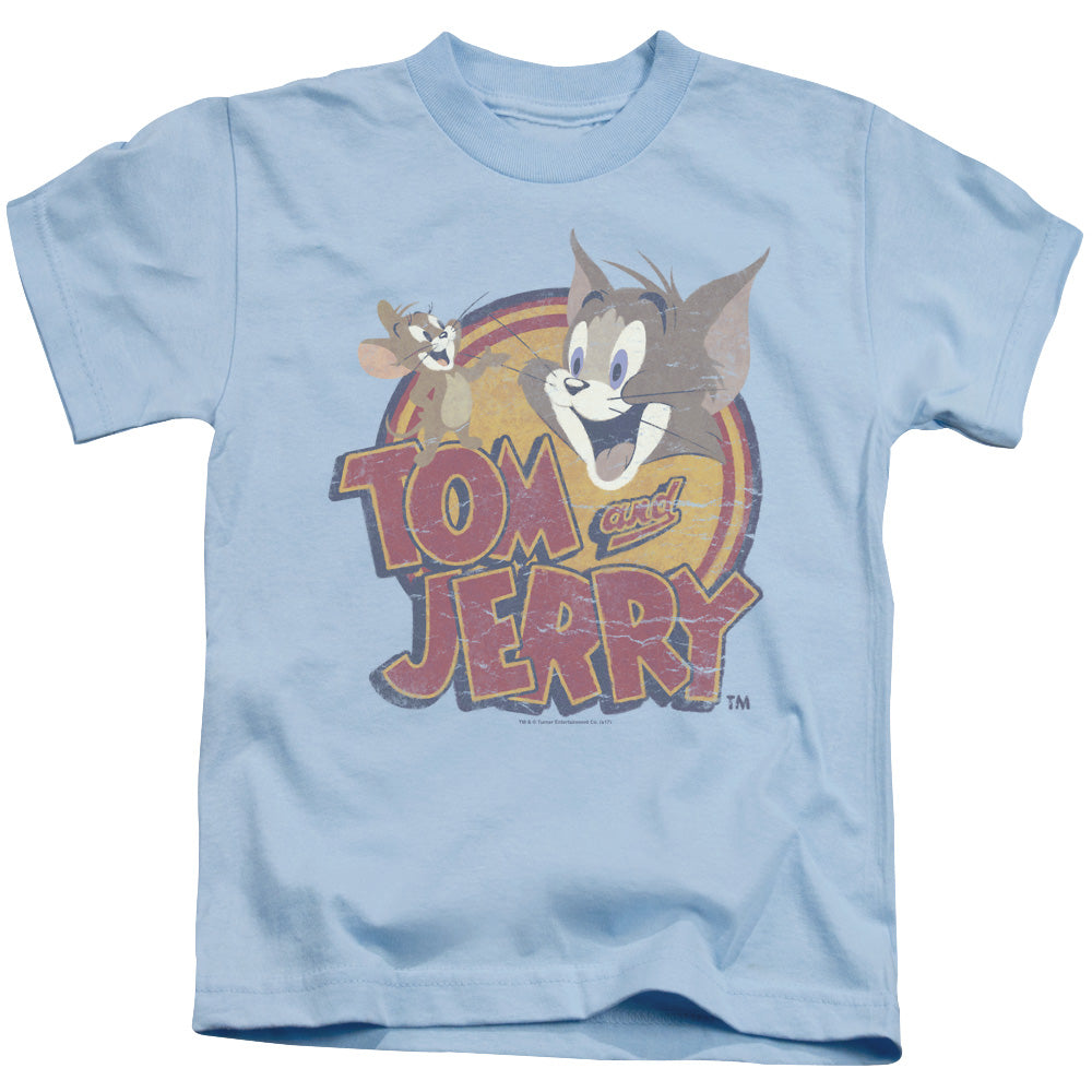 Tom and Jerry Water Damaged Juvenile Kids Youth T Shirt Light Blue