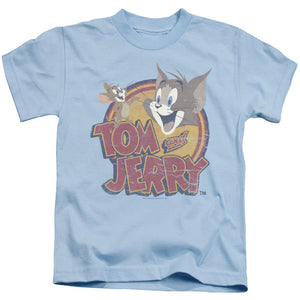 Tom and Jerry Water Damaged Juvenile Kids Youth T Shirt Light Blue