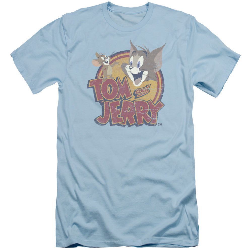 Tom and Jerry Water Damaged Slim Fit Mens T Shirt Light Blue