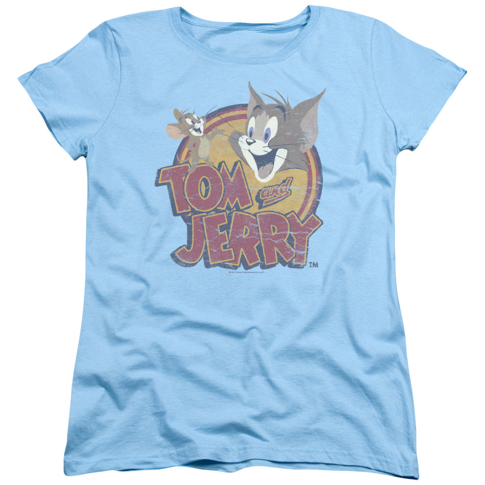 Tom and Jerry Water Damaged Womens T Shirt Light Blue