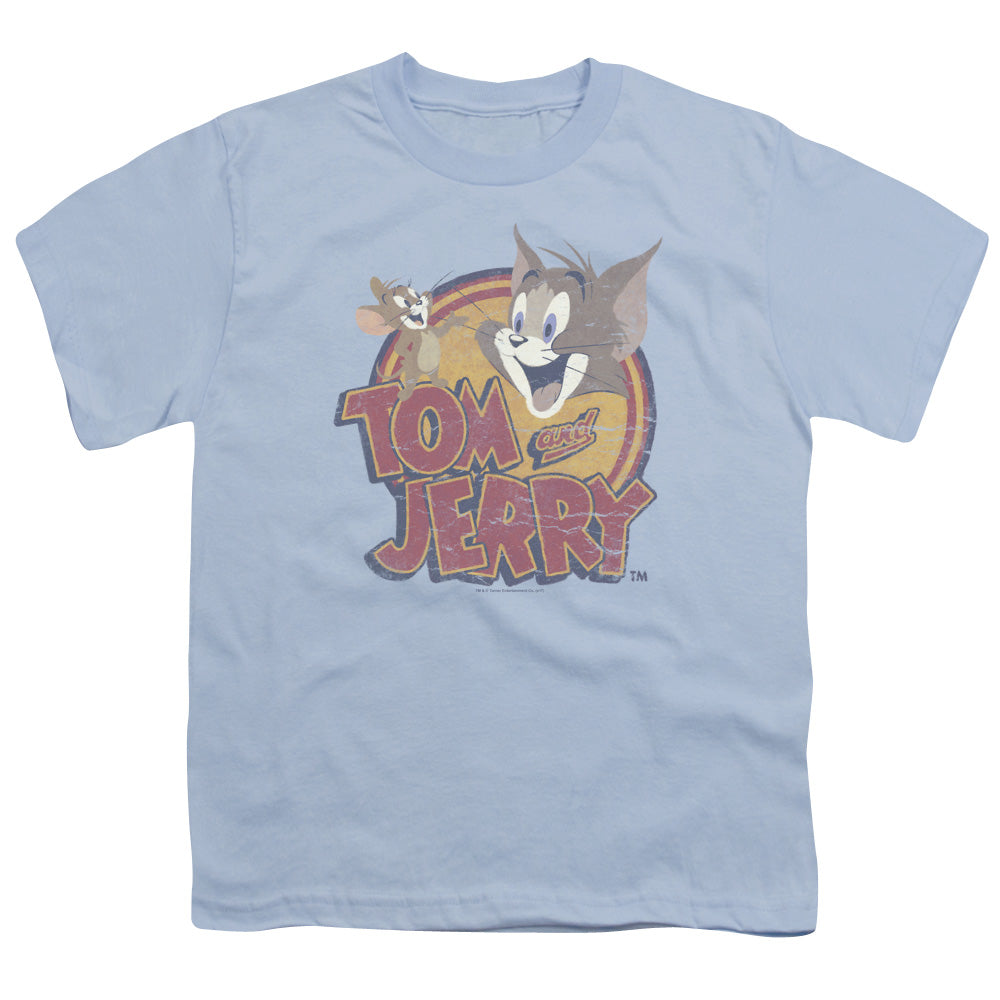 Tom and Jerry Water Damaged Kids Youth T Shirt Light Blue