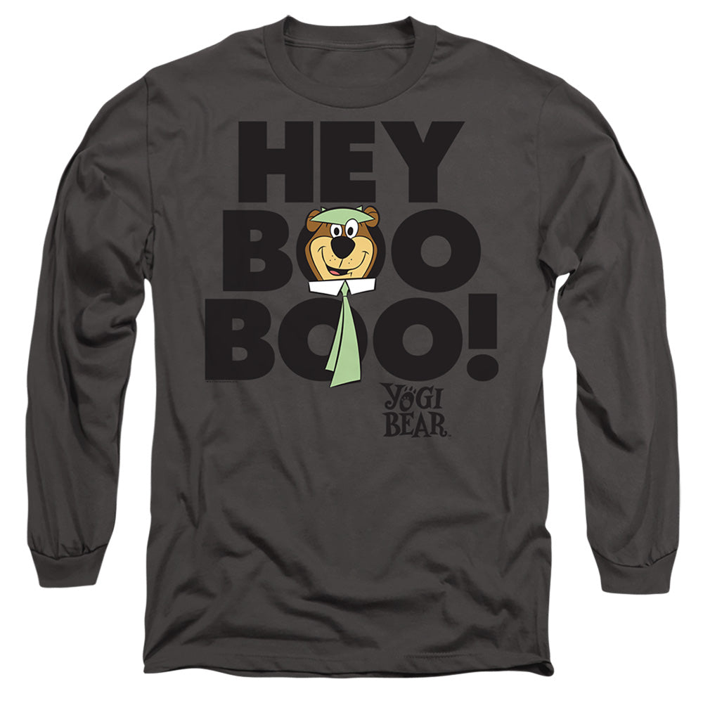 Yogi Bear Hey Boo Boo Mens Long Sleeve Shirt Charcoal