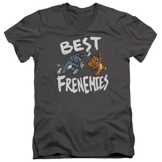 Tom And Jerry Movie Best Frenemies Mens Slim Fit V-Neck T Shirt Charcoal