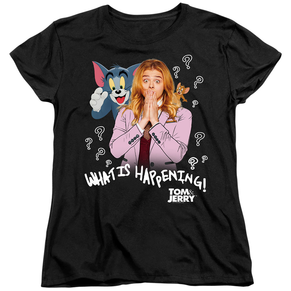 Tom And Jerry Movie What Is Happening Womens T Shirt Black