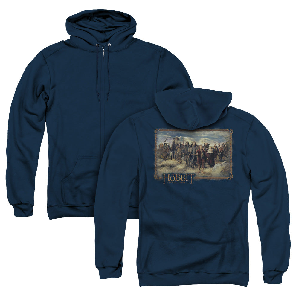 The Hobbit The Hobbit & Company Back Print Zipper Mens Hoodie Navy Blue