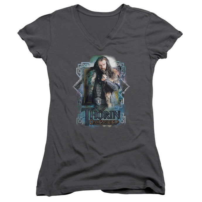 The Hobbit Thorin Oakenshield Junior Sheer Cap Sleeve V-Neck Womens T Shirt Charcoal