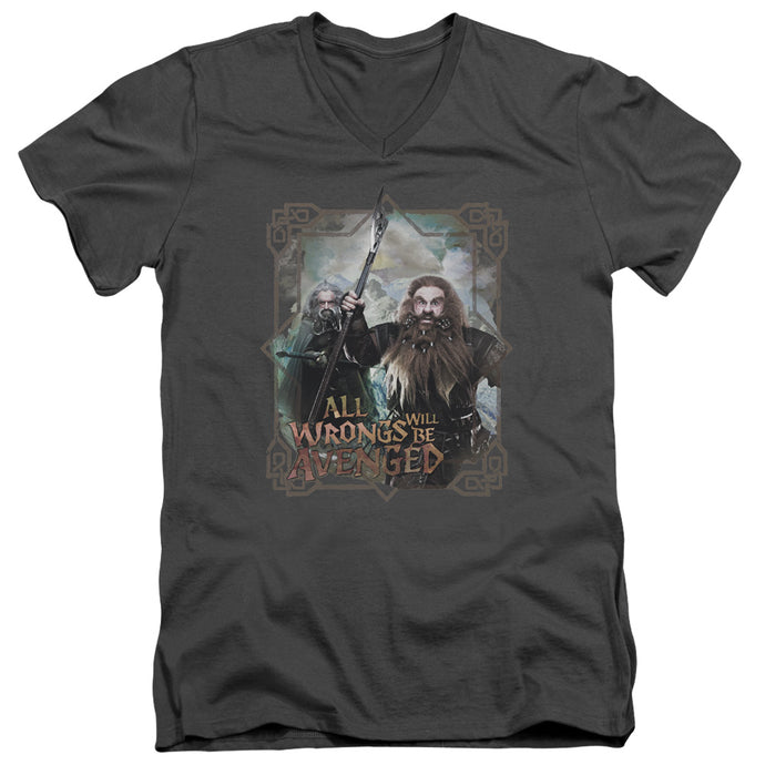 The Hobbit Wrongs Avenged Mens Slim Fit V-Neck T Shirt Charcoal