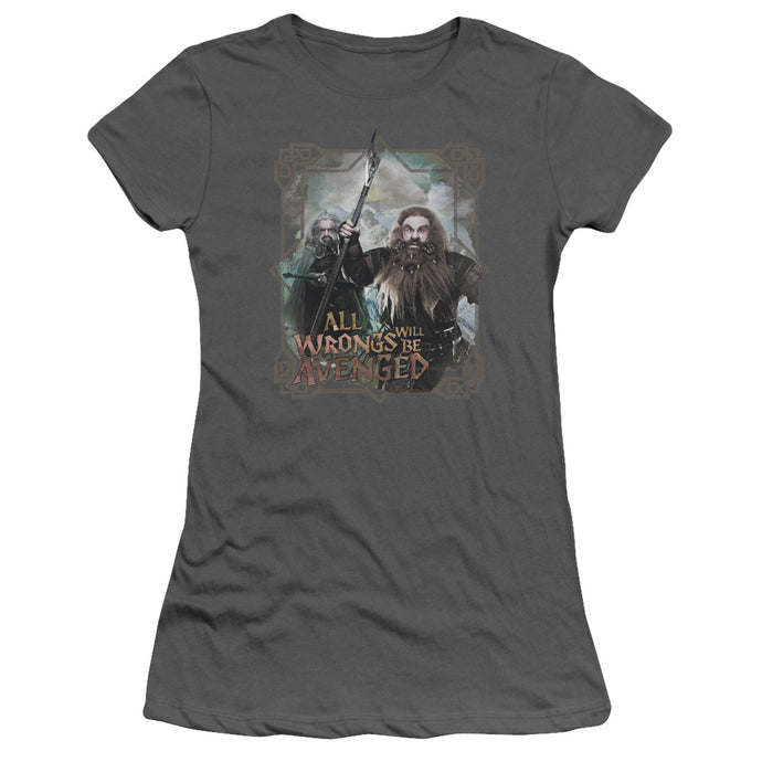 The Hobbit Wrongs Avenged Junior Sheer Cap Sleeve Womens T Shirt Charcoal