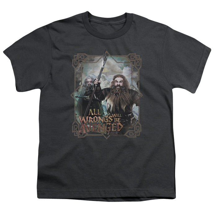 The Hobbit Wrongs Avenged Kids Youth T Shirt Charcoal