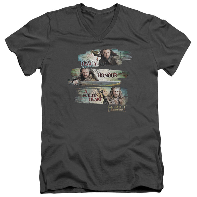 The Hobbit Loyalty and Honour Mens Slim Fit V-Neck T Shirt Charcoal