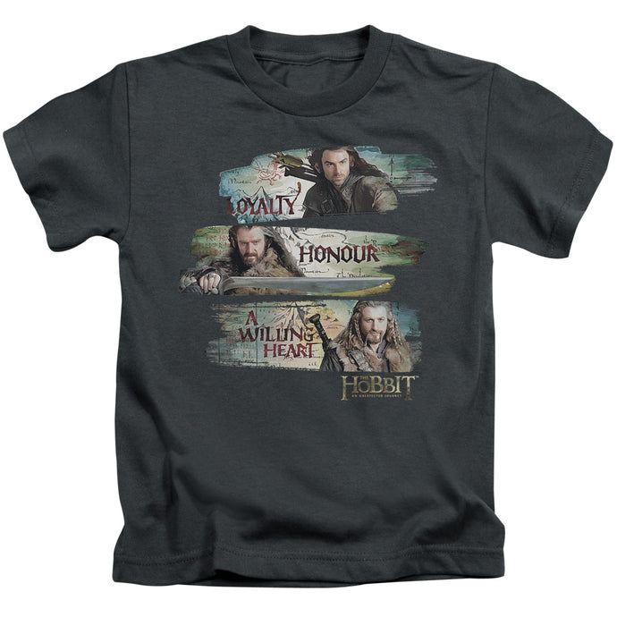 The Hobbit Loyalty and Honour Juvenile Kids Youth T Shirt Charcoal