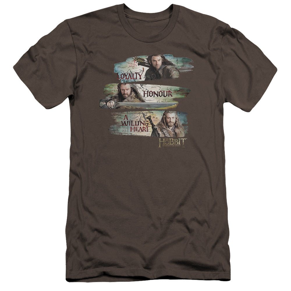 The Hobbit Loyalty and Honour Premium Bella Canvas Slim Fit Mens T Shirt Charcoal