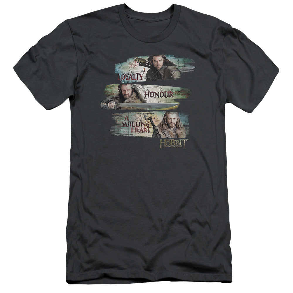 The Hobbit Loyalty and Honour Slim Fit Mens T Shirt Charcoal