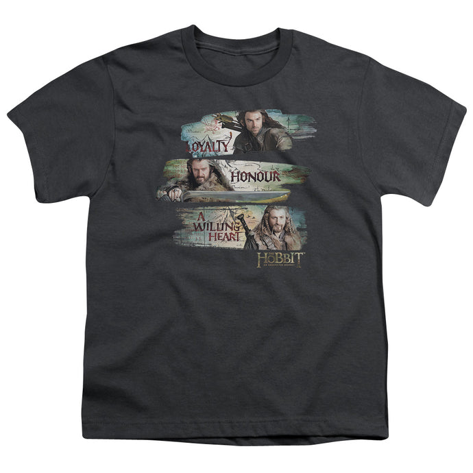 The Hobbit Loyalty and Honour Kids Youth T Shirt Charcoal