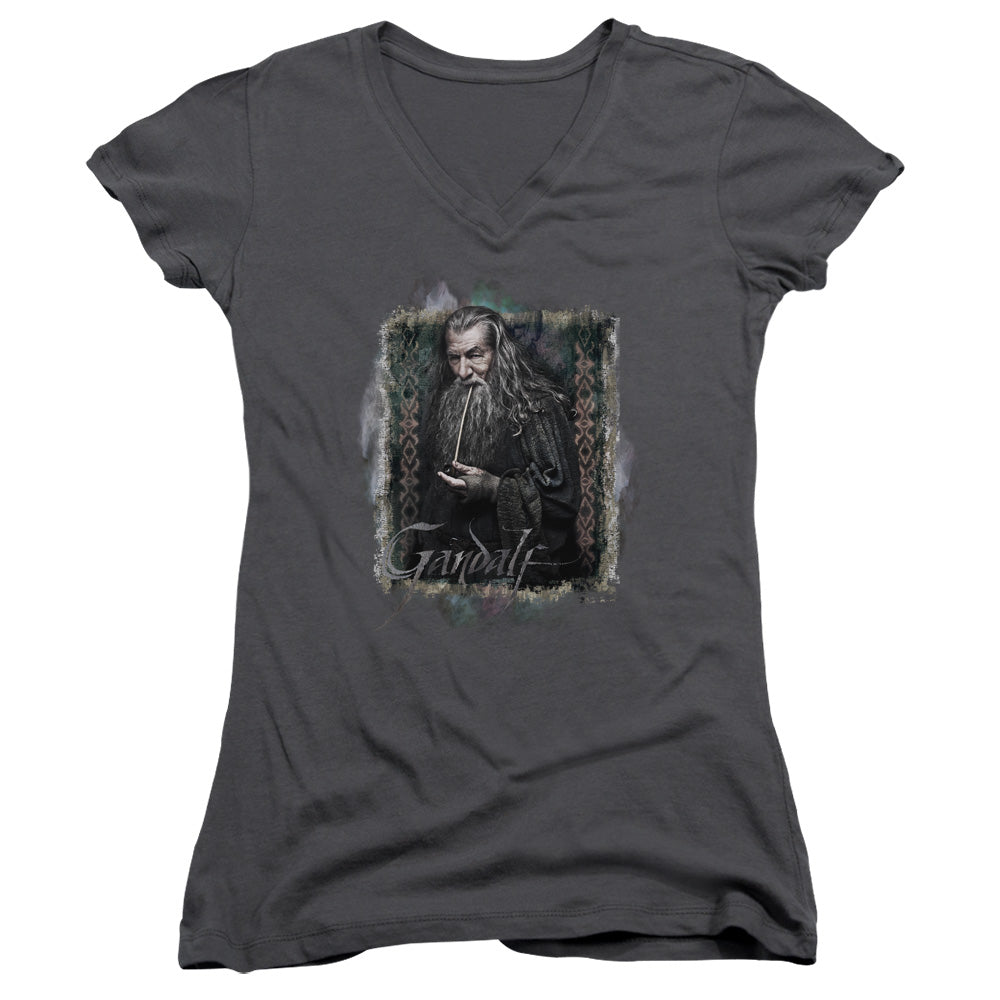 The Hobbit Gandalf Junior Sheer Cap Sleeve V-Neck Womens T Shirt Charcoal