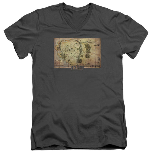 The Hobbit Middle Earth Map Mens Slim Fit V-Neck T Shirt Charcoal