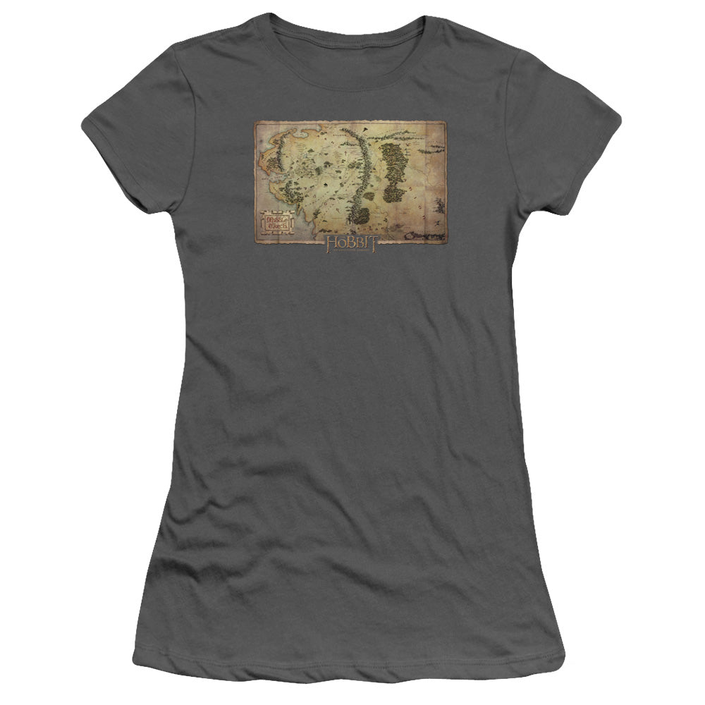 The Hobbit Middle Earth Map Junior Sheer Cap Sleeve Womens T Shirt Charcoal