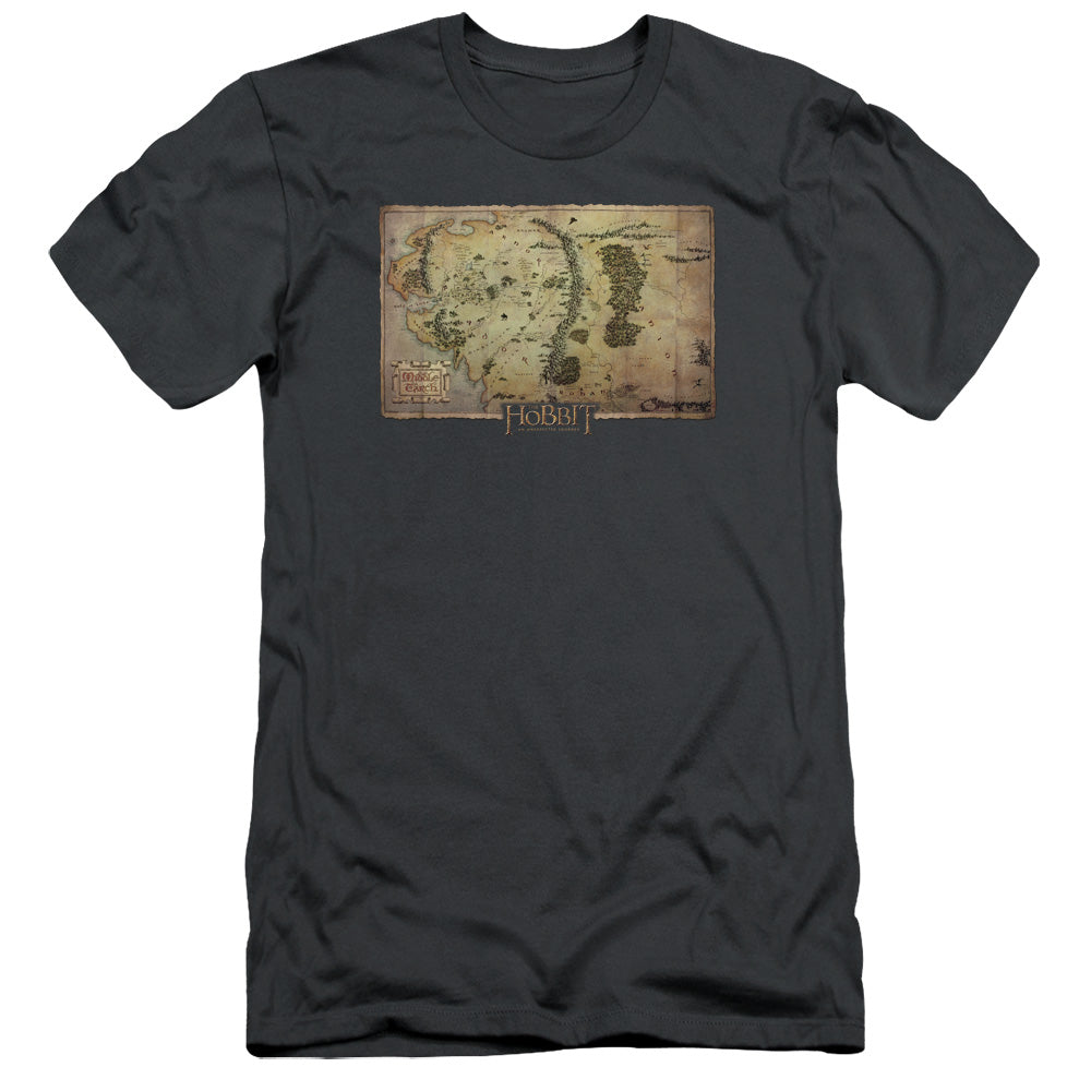 The Hobbit Middle Earth Map Slim Fit Mens T Shirt Charcoal