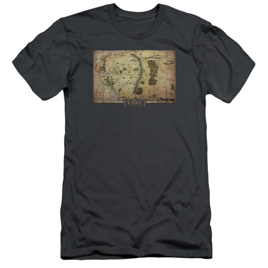 The Hobbit Middle Earth Map Slim Fit Mens T Shirt Charcoal