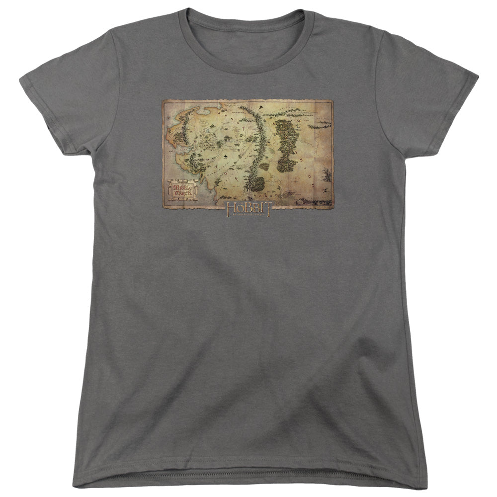 The Hobbit Middle Earth Map Womens T Shirt Charcoal