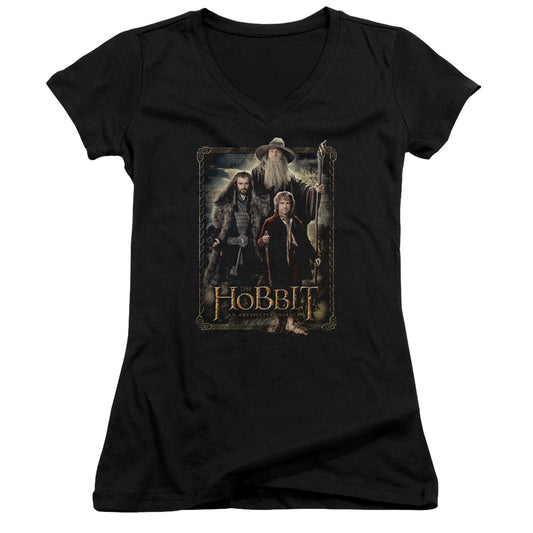 The Hobbit the Three Junior Sheer Cap Sleeve V-Neck Womens T Shirt Black