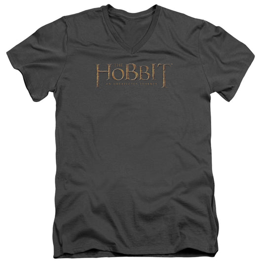 The Hobbit Distressed Logo Mens Slim Fit V-Neck T Shirt Charcoal